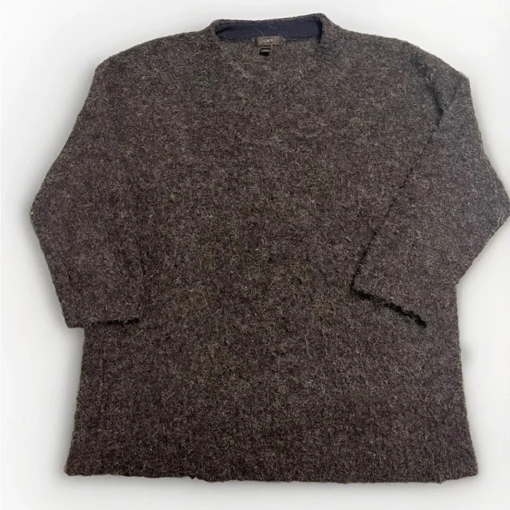 J. Crew Alpaca Wool Sweater Gray Small Crew Pullover Lightweight 3/4 sleeves